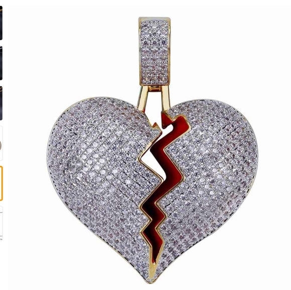 Silver Heart Broken Iced Out Pendant Necklace - Picture 2 of 11